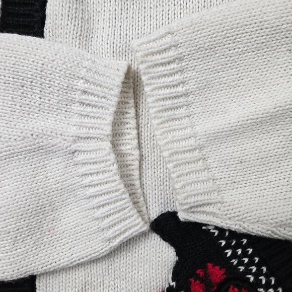 Marisa Canvas White Red Fair Isle Cardigan Mitten Pockets Tassels size Medium - Picture 10 of 12